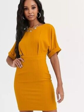 US 4 ASOS Wiggle Mini Dress in Gold NWT